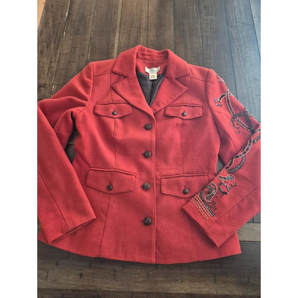 Spiegel Red Embroidered Beaded Blazer Womens 8